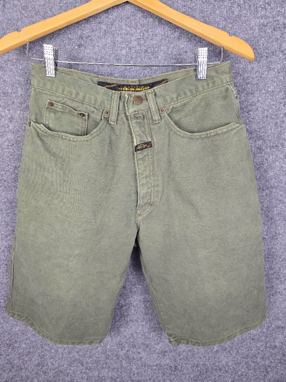 Vintage Marithe Francois Girbaud Green Denim Shorts Sz 28 (Tag 29)